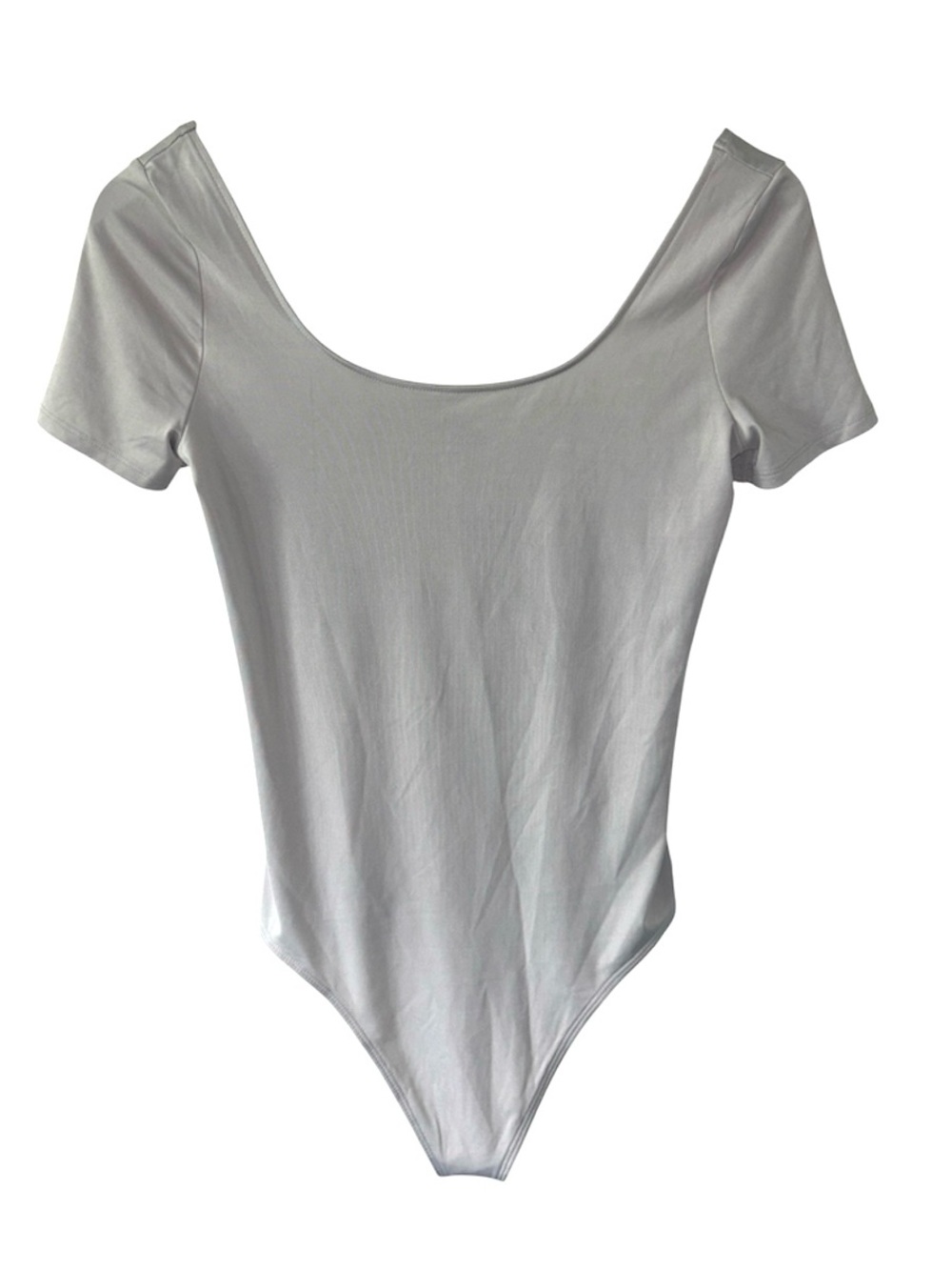 NEW Express Grey Neutral Scoop Neck Body Suit Short Sleeve Stretchy Size Small